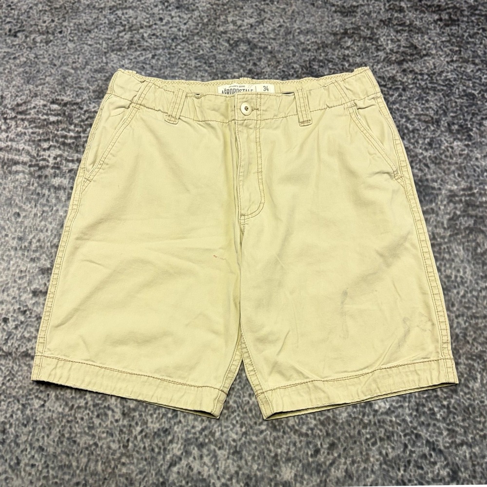 Aeropostale Khaki Chino Shorts Mens 34 Beige Flat Front Casual Preppy Y2K